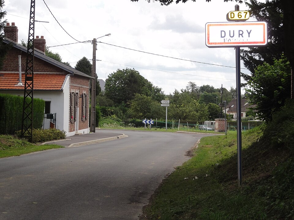Dury (Aisne) city limit sign