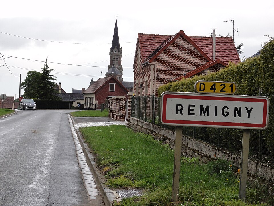 Remigny (Aisne) city limit sign