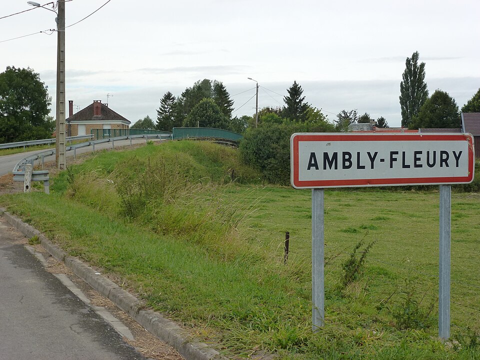 Ambly — Fleury (Ardennes) city limit sign and bridge Canal des Ardennes