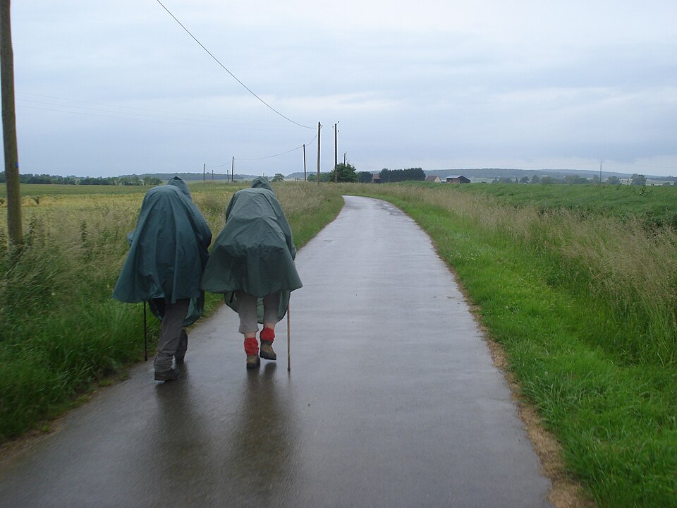 Pilgrims on the Way of St.James near Saint — Martin — des — Champs