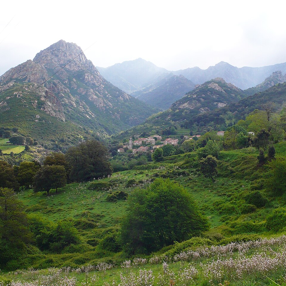 Peri corse vue du village et ses abords au printemps