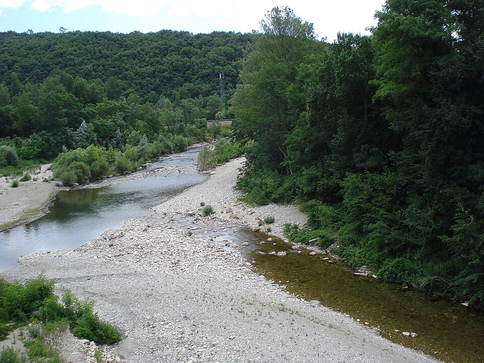 Cendras (Gard, Fr), le Galeizon débouchant dans le Gardon d'Alès