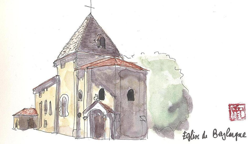 Aquarelle de l'église de Beylongue