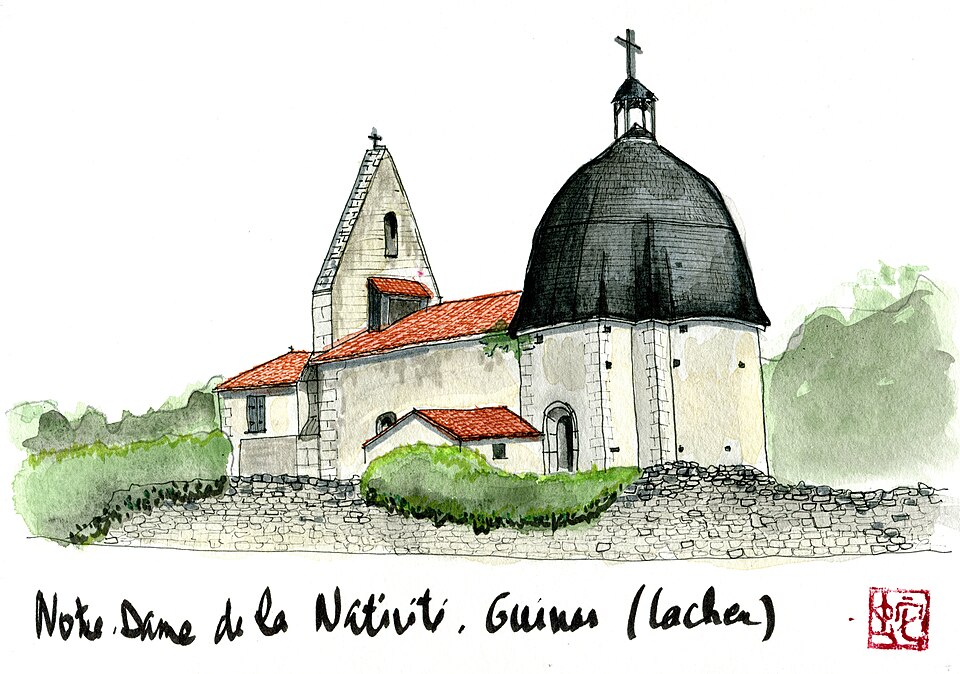Aquarelle de l'église de Guinas