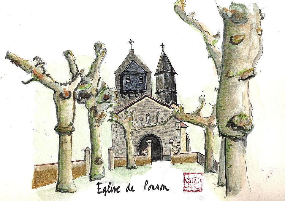 Aquarelle de l'église de Ponson