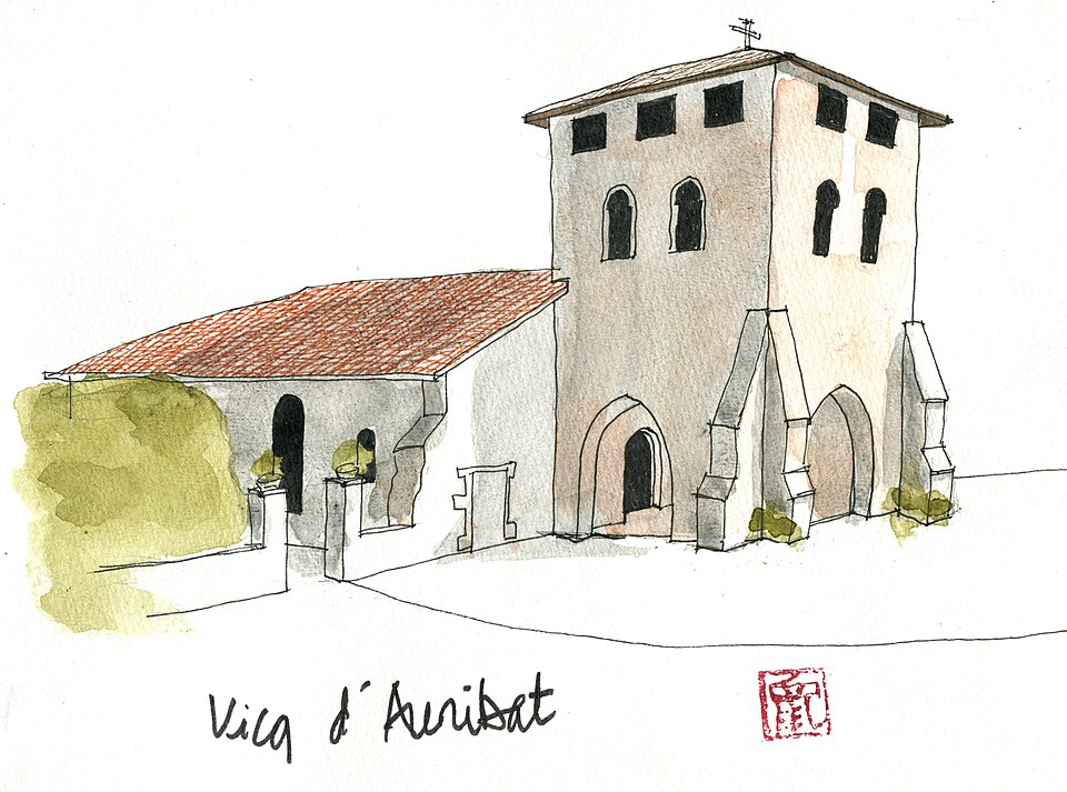 Aquarelle de l'église de Vicq — d'Auribat
