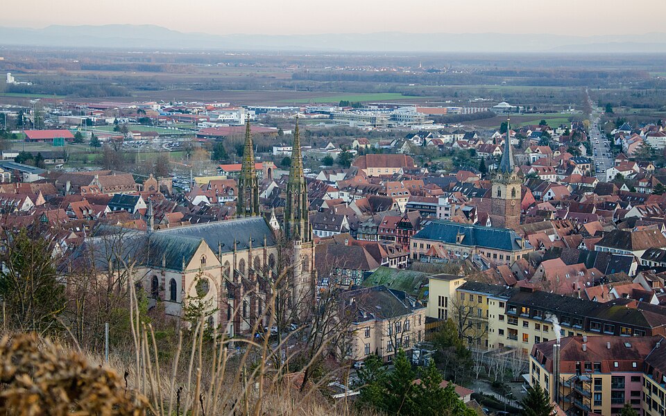 Le centre d'Obernai hivernal depuis le mont national