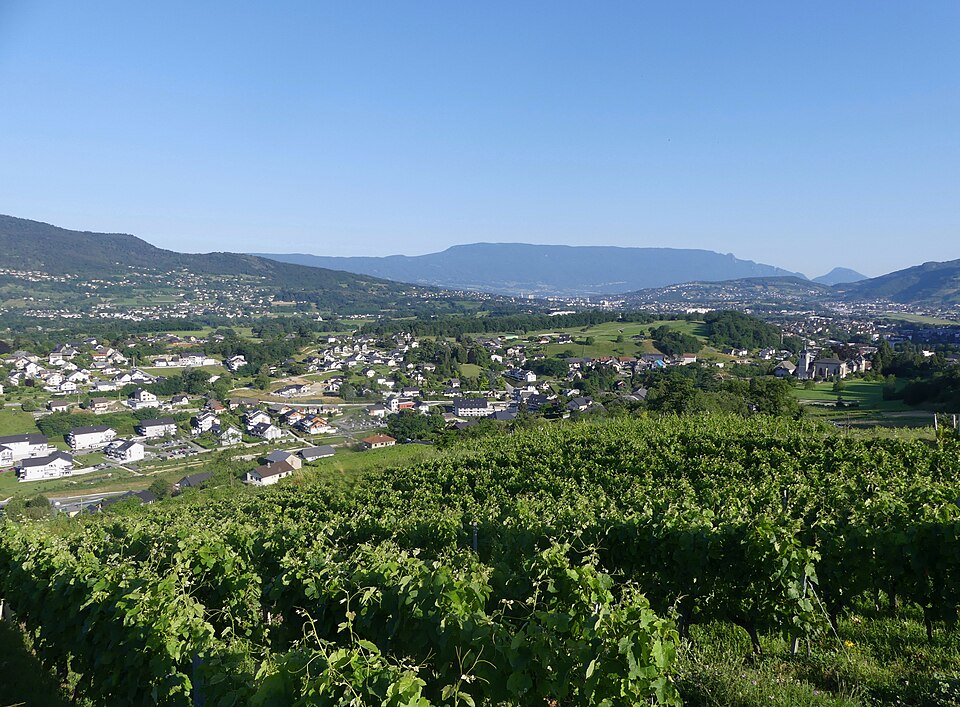 Saint — Jeoire — Prieuré vu des vignobles de Chignin au matin (juin 2020)